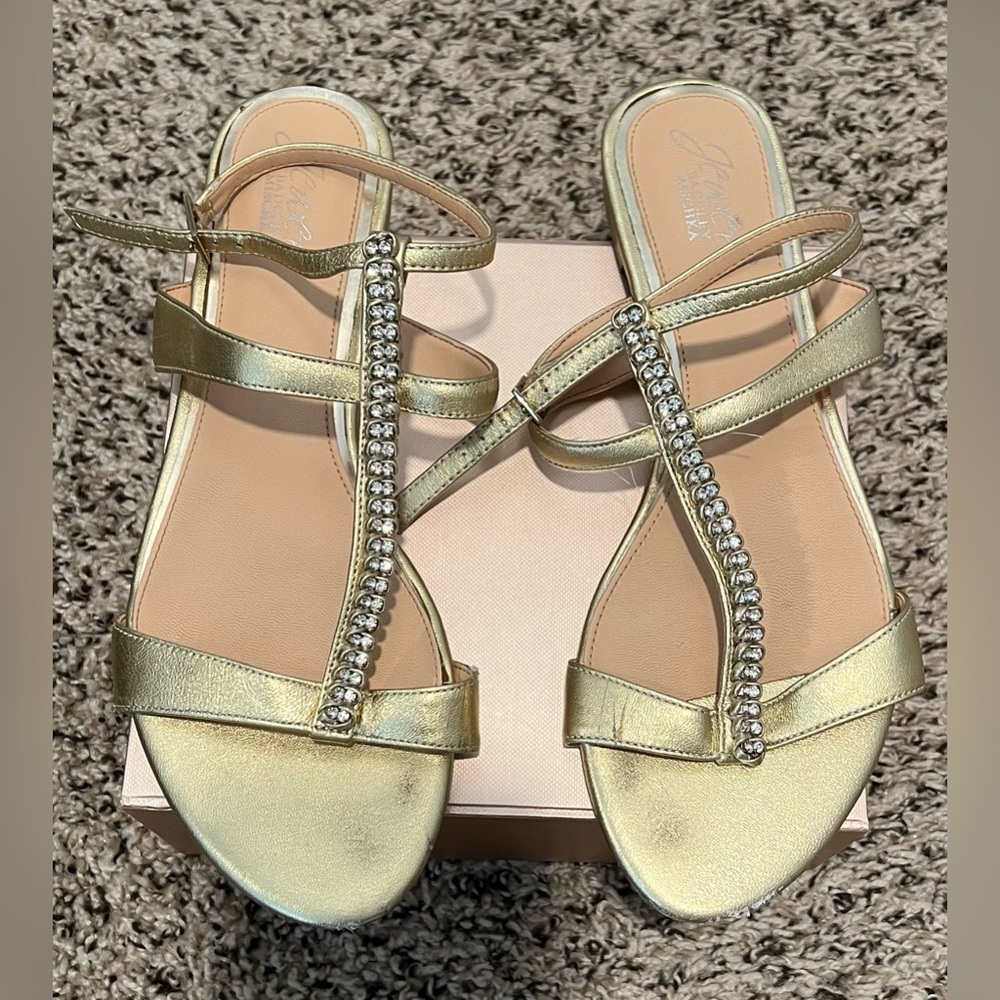 Jewel Badgley Mischka Gold Sandals w/Rhinestone Detailing